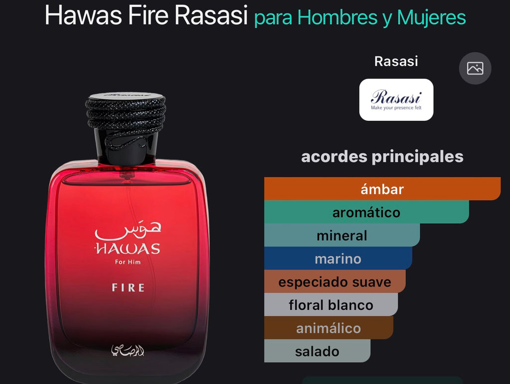 Hajes Fire perfume para hombre  y mujeres ( Rasasi ) 100 ml EAU de parfum lonlasting